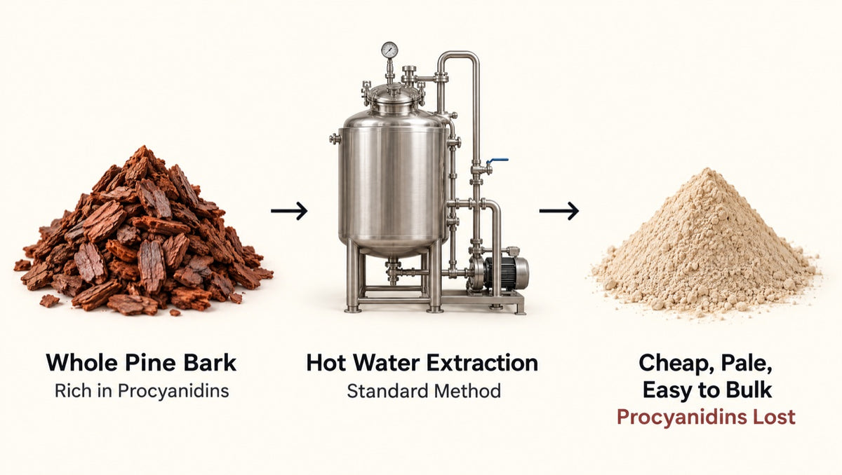 Extracted the cheap way, the label still says pine bark. The procyanidins are gone.