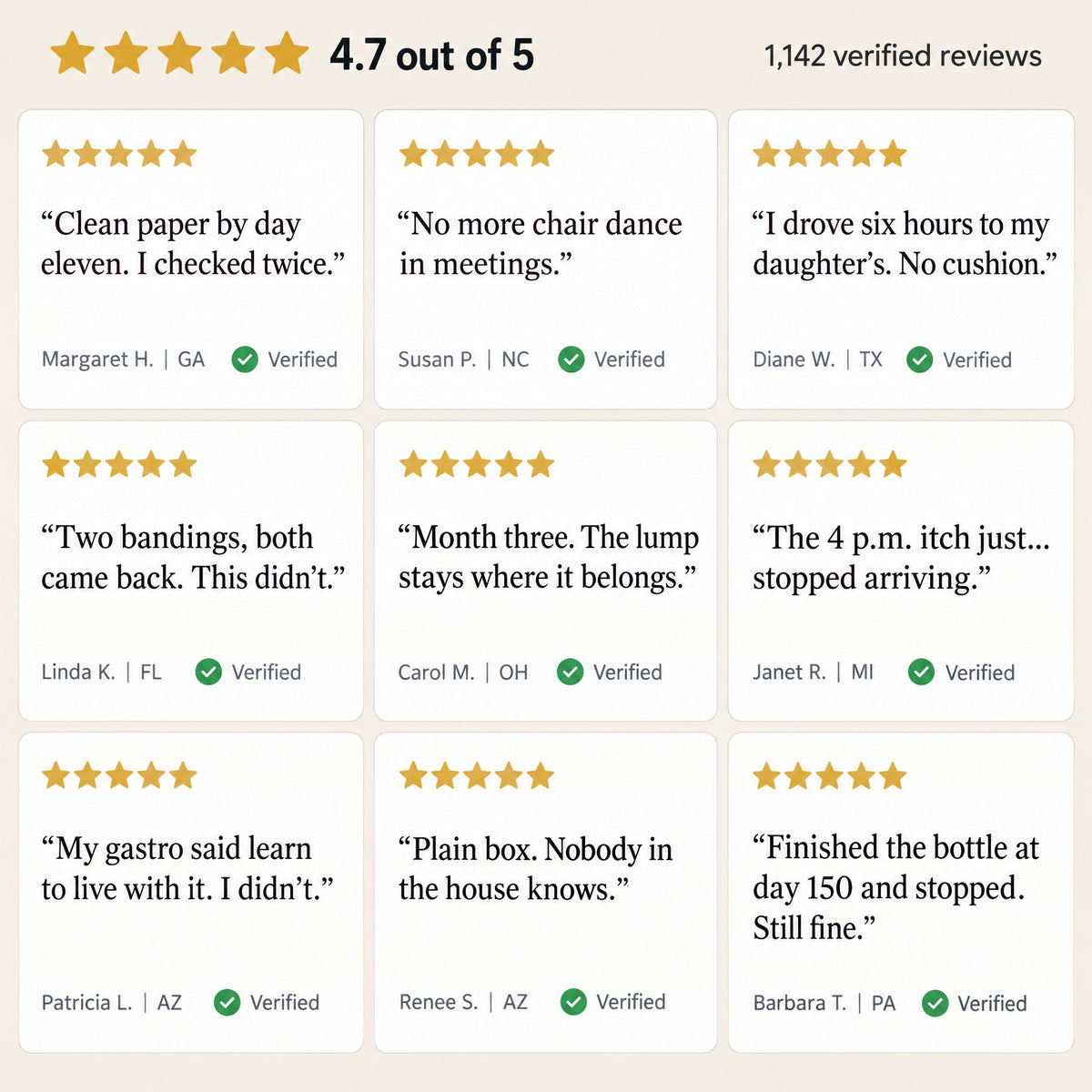 Nine verified buyer reviews — 4.7 out of 5